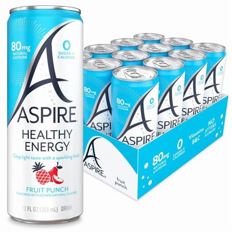 ASPIRE® Fruit Punch, Healthy Energy Drink 80mg Natural Caffeine, Zero Sugar No