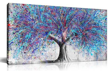 GUGIKA Tree Canvas Wall Art for Living Room, Blue Graffiti Wall Decor for