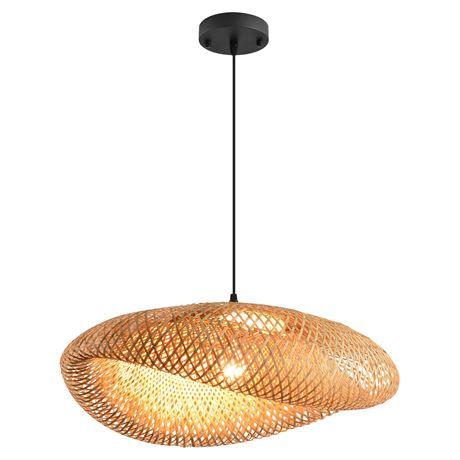 Boho Bamboo Pendant Light, 23.64in Bohemian Hand-Woven Rattan Chandelier