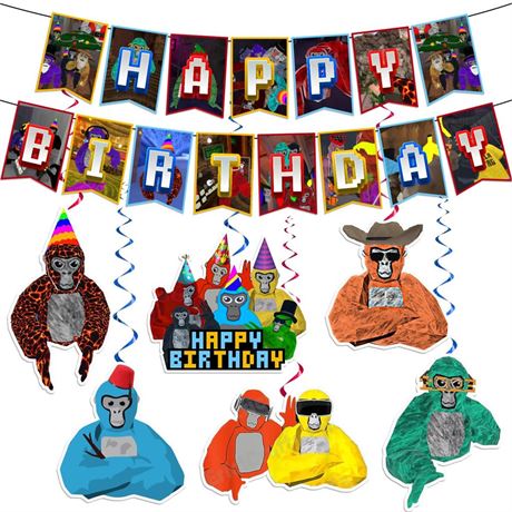 Cartoon Gorilla Game Theme Banner for Birthday Party Decorations Supplies