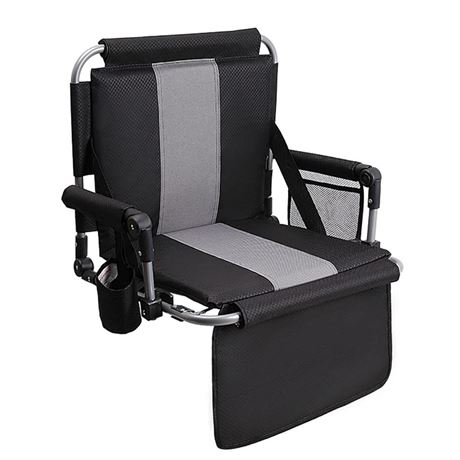 ALPHA CAMP Stadium Seat Chair for Bleachers with Back & Arm Rest Black Grey