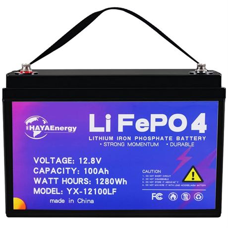 12.8V 100Ah LiFePO4 Lithium Battery, Rechargeable Solar Battery, 100A BMS