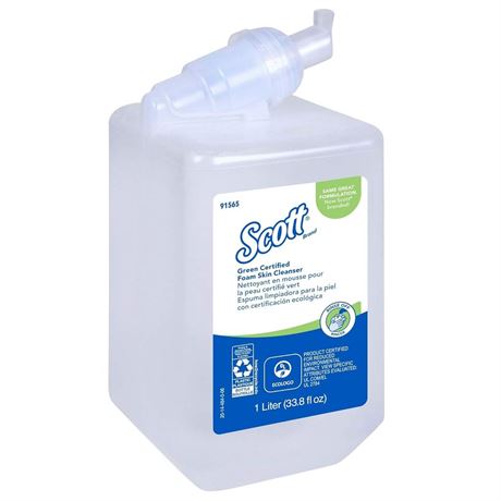 Scott® Green Certified Foam Hand Soap (91565), 1.0 L Clear, Unscented Manual