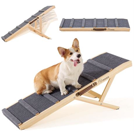 Dog Ramp, Wooden Adjustable Pet Ramp 43.5'' Long 5 Heights 250LBS Capacity