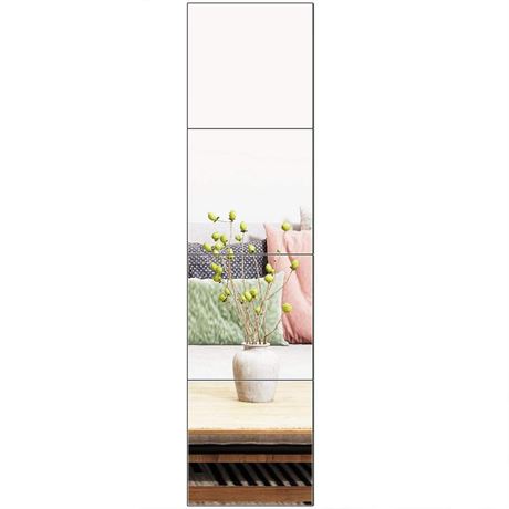 Ruomeng Full Length Wall Mirror Tiles, 12" x 12" x 4Pcs Frameless Wall Mounted