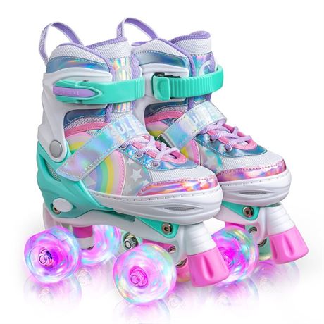 SULIFEEL Rainbow Unicorn 4 Size Adjustable Roller Skates for Girls Boys for