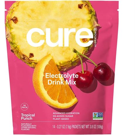 Cure Hydration Electrolyte Drink Mix, Tropical Punch, 14 Packets, 0.27 oz (7.6