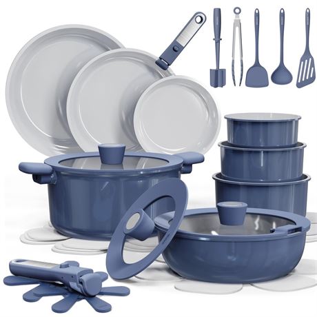 CAROTE 27pcs Ceramic Cookware Set Nonstick, Pots and Pans Set Non Stick, Non