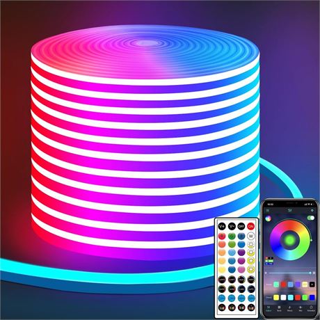 50ft LED Neon Strip Light with Remote APP Control IP65 Waterproof Flexible neon