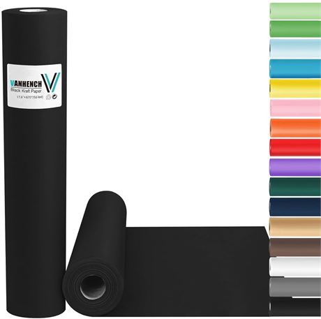Vanhench Black Art & Construction Paper 17.6"×670", Black Kraft Paper Roll for