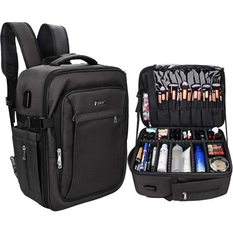 Relavel Makeup Backpack, Professional Makeup Case Extra Large Travel Train Case