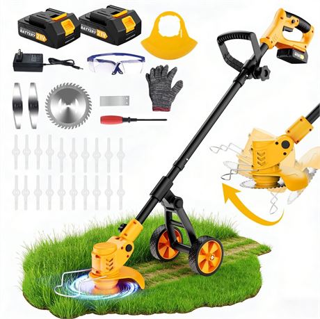 Electric Weed Wacker Cordless, Electric String Trimmer with 3 Types Blades &