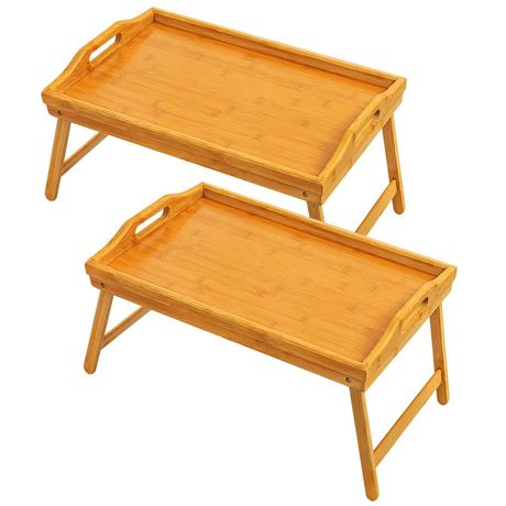 2 Pack Bed Tray Table Breakfast Trays Serving Bamboo Laptap with Floding Legs