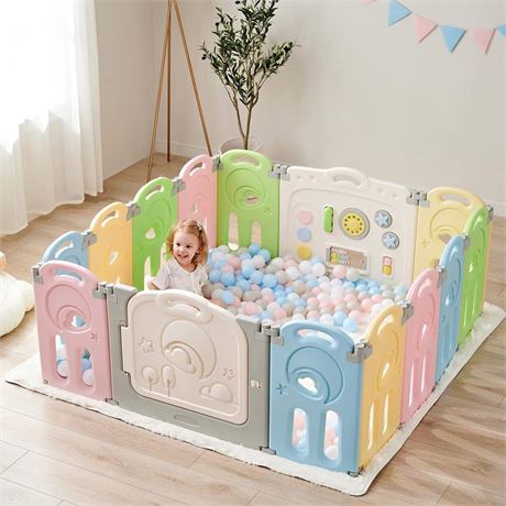 Fortella Cloud Castle Foldable Playpen, Baby Safety Play Yard with Whiteboard