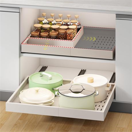 Pull out Cabinet Organizer,Width (14"-21") and Depth (17"-24") Expandable With