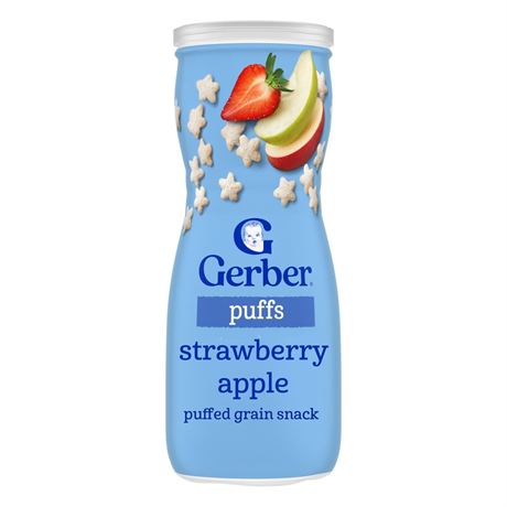 Gerber Baby Snacks, Grain & Grow Puffs, Strawberry Apple, Clean Label Project,