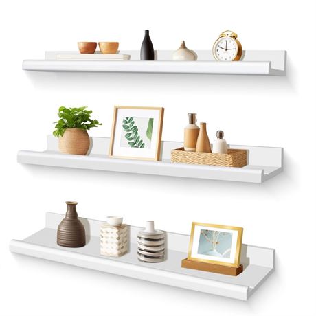 Annecy Floating Shelves Wall Mounted Set of 3, 23.6 Inch White Rustic Wood