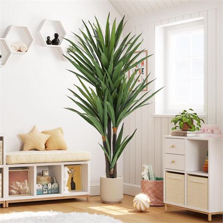 VIAGDO Dracaena Artificial Plant 6ft Tall Faux Dracaena Plant with Pot Faux