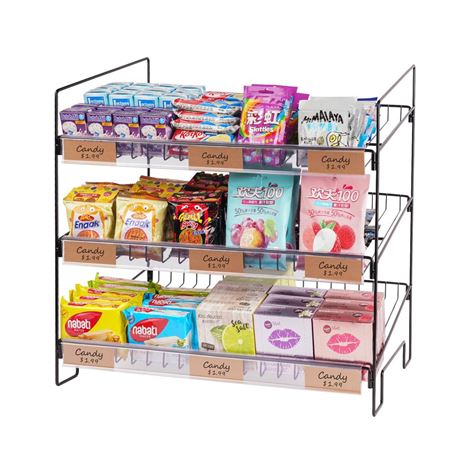 WWN Black 3-Tier Candy Display Rack 24 * 23 * 14inch Versatile Chip and Snack