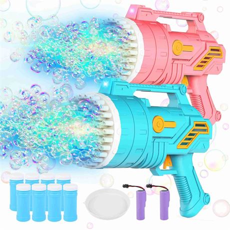 2-Pack Bubble Machine Gun,69 Holes Bubble Gun with Light,8 Bottles Bubble