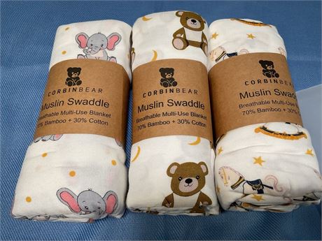 Corbinbear muslin swaddle breathable multi-use blanket 70%bamboo + 30%cotton