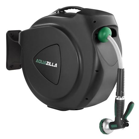 Retractable Garden Hose Reel, 100Ft x 1/2" Durable Wall Mounted Water Hose Reel