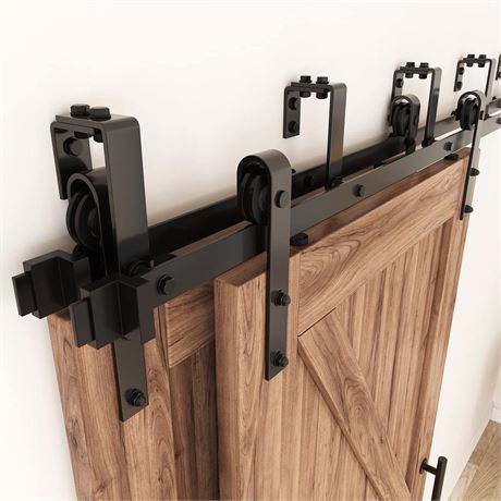 ZEKOO 6 FT Double Track Bypass Barn Door Hardware Kit Low Ceiling Wall Mount