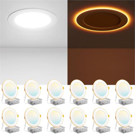 Amico 12 Pack 6 Inch 5CCT LED Recessed Ceiling Light with Night Light,