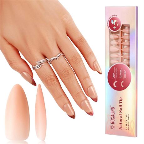 3 pack ROSALIND Soft Pink Almond Nail Tips, 200 PCS Matte Pink Nude Nail Tips