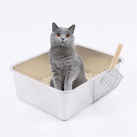 Stainless Steel Cat Litter Box Metal Litter Tray with Cat Litter Scoop Easy to