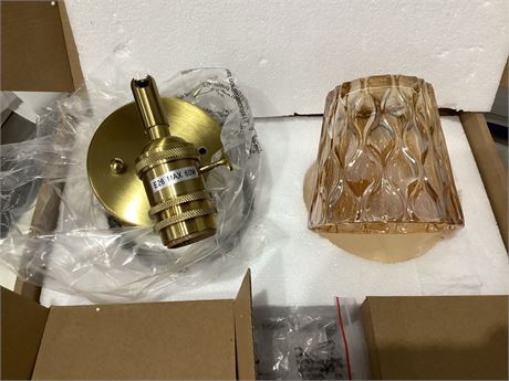 2 Pack Vintage Battery Operated Wall Sconces, Rose Amber Lampshade & 180 Degree