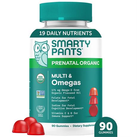 SmartyPants Prenatal Organic Multi & Omega-3 Gummies, New Packaging, Same