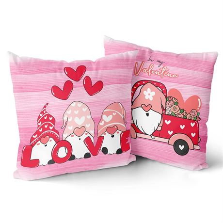 Giwawa Pink Throw Pillow Cover Set of 2 Valentine's Day Soft Decorative Gnome