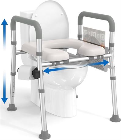 Raised Toilet Seat with Handles, Toilet Seat Riser for Seniors with Adjustable