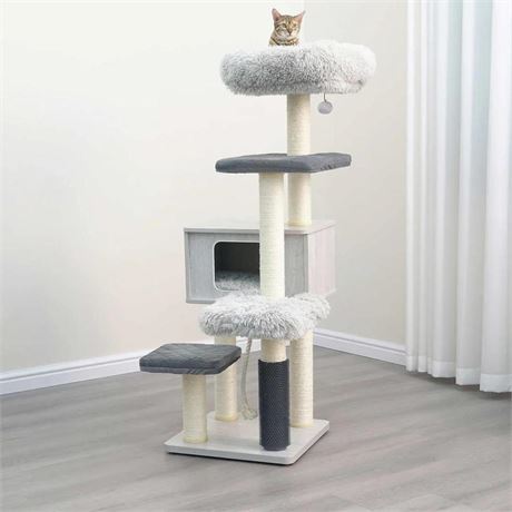 Catry Kasio 55 Inch Cat Tree, With 6 Levels And Large Condo, Gray