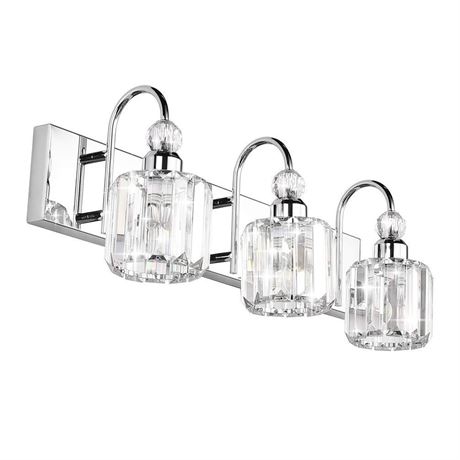 Ralbay Modern LED Crystal Bathroom Vanity Lights 3-Lights Stainless Steel