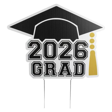 Way to Celebrate 2026 Graduation Yard Sign, Black & Gold, 28 x 32 Inches