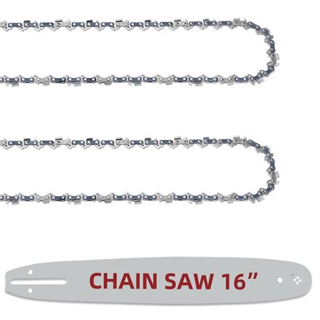 [3 Pieces] 16 Inch Chainsaw Chain with Guide Bar 3/8" LP Pitch, 043" Gauge, 56