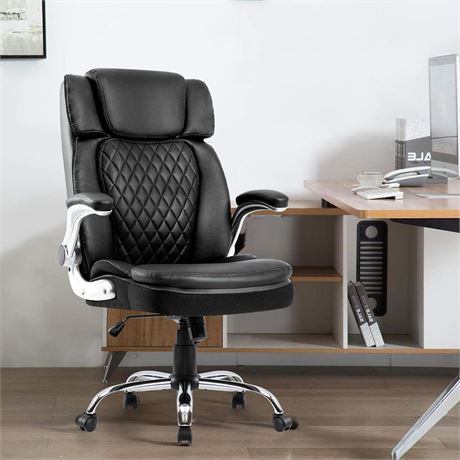 High Back Office Chair with Adjustable Arms, PU Leather Computer Executive