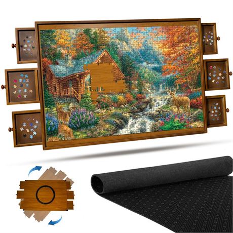 Sunix 1500 Piece Rotating Puzzle Board with 6 Drawers and Cover, 36"x26"