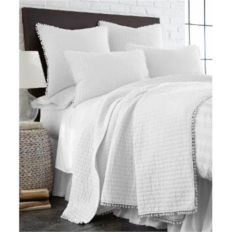 Levtex Home White Pom Pom Cotton Quilt  Twin - Reversible