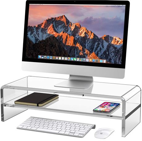 Acrylic Monitor Stand, 2 Tiers Computer Monitor Riser(20x8x5.5 Inch), Monitor