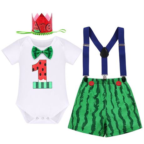 IMEKIS Toddler Baby Boys Melon 1st 2nd Birthday Cake Smash Outfit Romper +