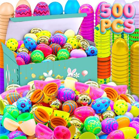 RALLYPANDA 500Pcs Empty Plastic Easter Eggs Bulk, Include 20 Golden Eggs,