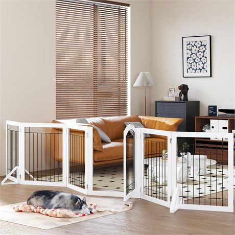 PAWLAND 144-inch Extra Wide 30-inches Tall Dog gate with Door Walk Through,