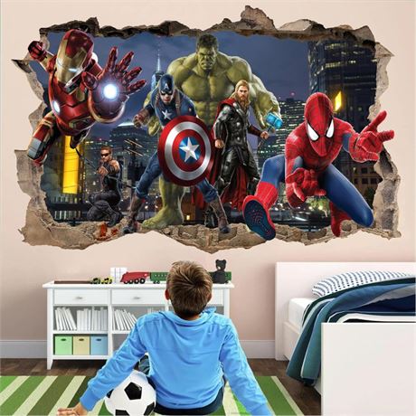 Superhero Wall Decal, Removable Vinyl Stickers for Kids Rooms, Bathrooms and