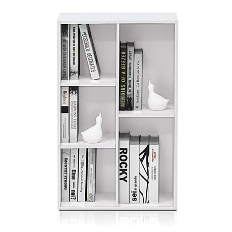 Tropika 31.5 in. White Faux Wood 5-shelf Standard Bookcase with Storage