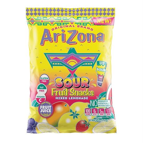 AriZona Sour Fruit Snacks, Mixed Lemonade - 5 Ounce Bag (2PACK)
