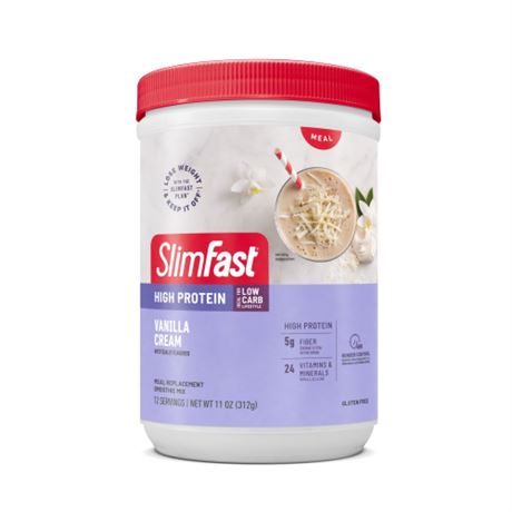 SlimFast High Protein Smoothie Mix, Vanilla Cream, 12 Serving Container