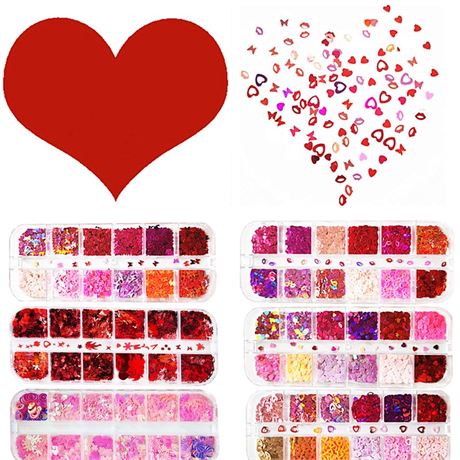 72 Grids Valentine's Day Nail Art 3D Pink Red Holographic Nail Sequins Lazer